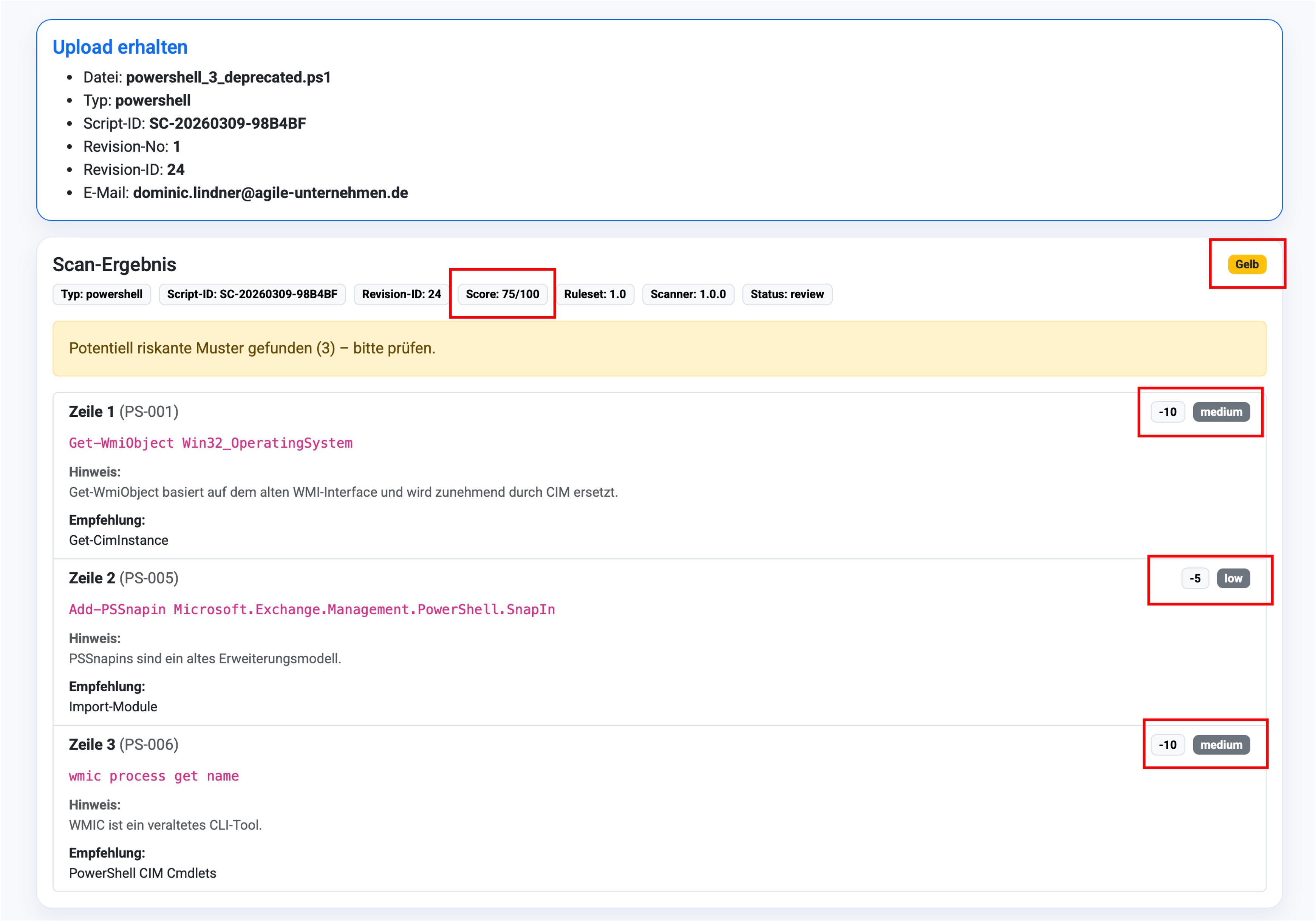 Score und Ampelsystem
